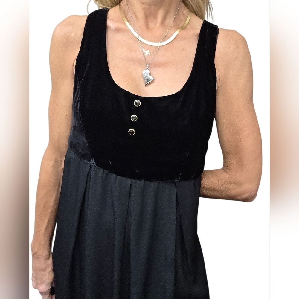 Vintage Y2K Jeffrey & Dara Black Velvet Bodice Wide Leg Jumpsuit Medium M - Picture 8 of 9